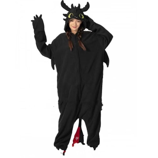 Aikuisten Kigurumi Onesie Sarjakuva Hampaaton Pyjama Aikuisille Naisille Miehille Eläin Pyjama Kotivaatteet Halloween Cosplay Juhlapuku[HK] Musta Black XL Fit 178-188cm