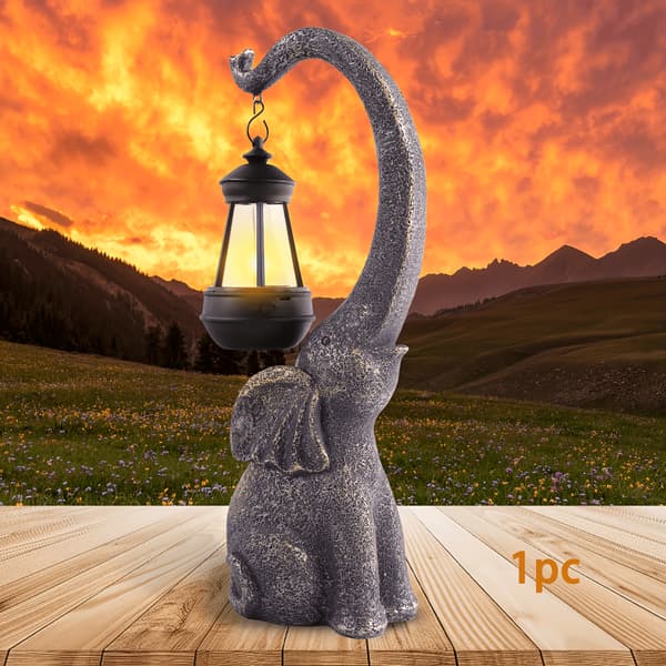 Solar Elefant Statue Udendørs Havedekoration med LED-lys til Gårdhave Græsplæne Terrasse 2pcs upgrade