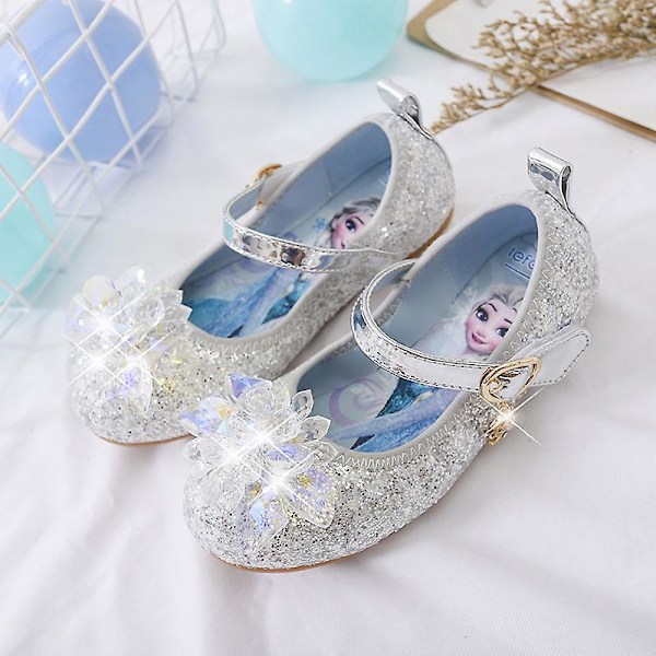 Frozen Elsa Sandaler Prinsesskor, Halksäkra Kristallskor Silver Silver 24-Insole 16CM