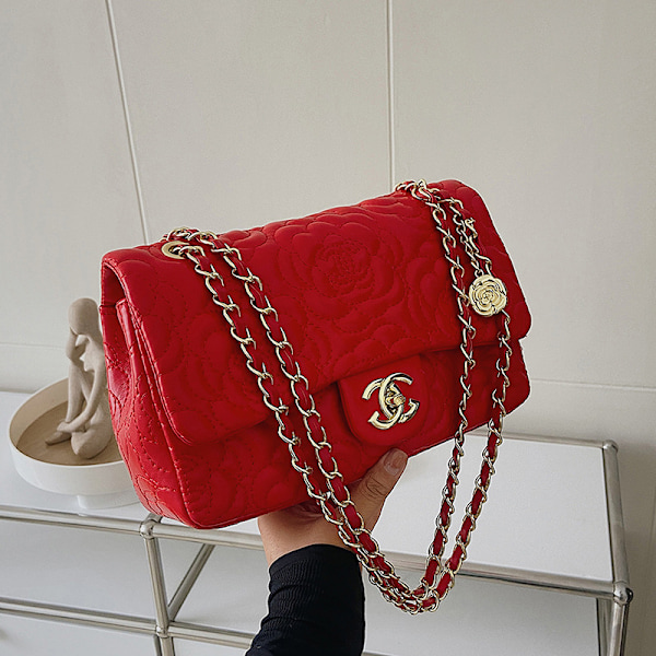 Simple Chain Shoulder Bag Camellia Women Handbag Black red