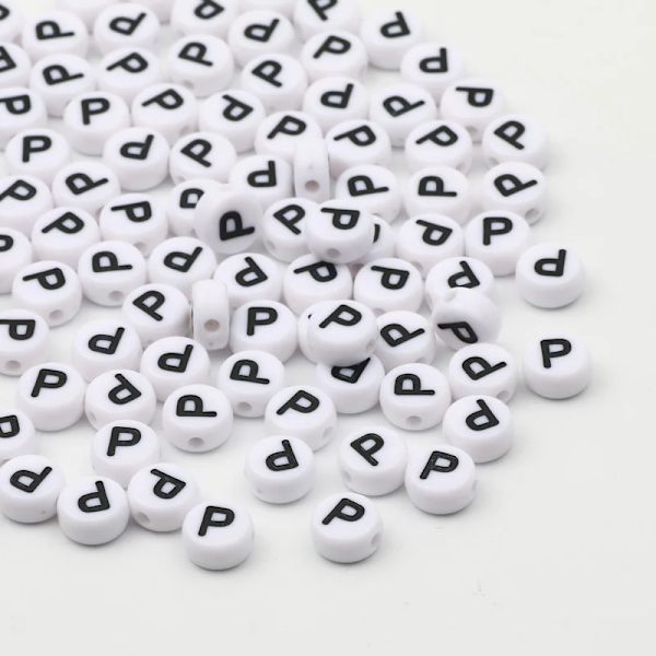 7x4mm Akryl Alfabet Bogstav Perler til DIY Smykkefremstilling 50/100/200 stk.[JUN] P