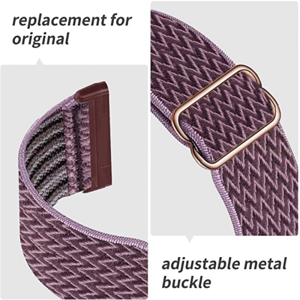 4-osainen joustava nylonranneke, yhteensopiva Fitbit Versa 3 / Fitbit Sense -älykellojen kanssa, säädettävä joustava kangas urheiluranneke (Rose Pink/White/Smokey)