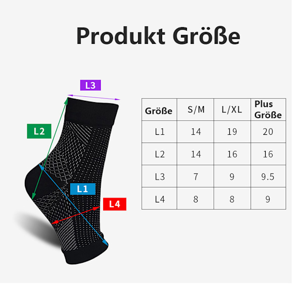 2 par ortopædiske kompressionsstrømper, kompressionsstrømper til hælspore og plantar fasciitis, neuropati ankelstøtte, til hævelse, plantar