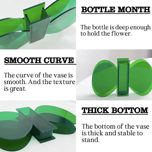 Blomvase, lille bukettholder, akrylvaser, klar vase, moderne indretning til hjemmekontor, bryllup (grønt blad)