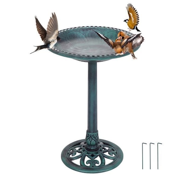 COSTWAY stående fuglefoderautomat, fuglebad med diameter 51 cm bakke, højde 72 cm, antik design grøn