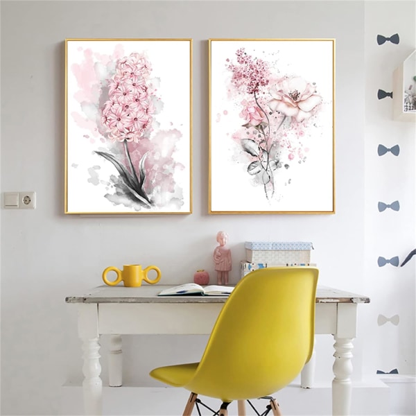 Blomma affischer Set med 2 rosa blommor på canvas oinramad vägg