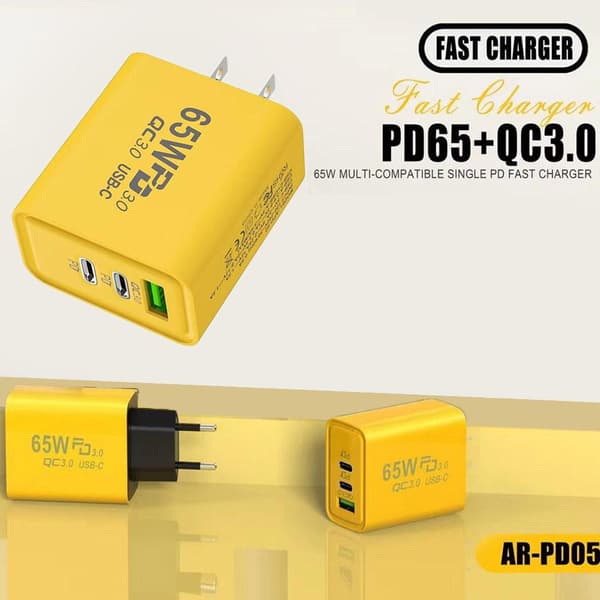 65W USB-C hurtiglader PD-kompatibel med EU-plugg[JUN] yelllowB EU PLUG size