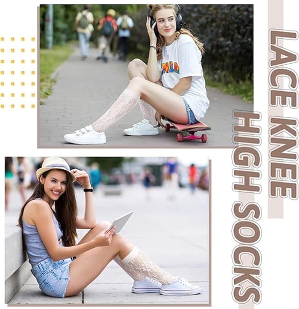 Kvinders blonde knæstrømper, 6 par, løse ankelstrømper i mesh-nylon, sort og hvid