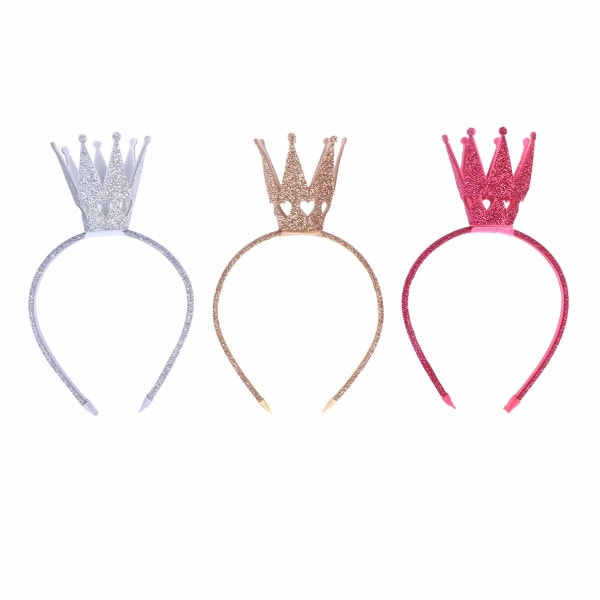 Princess Crown Pannband Glitter Hår Bow Födelsedagsfest Tiar