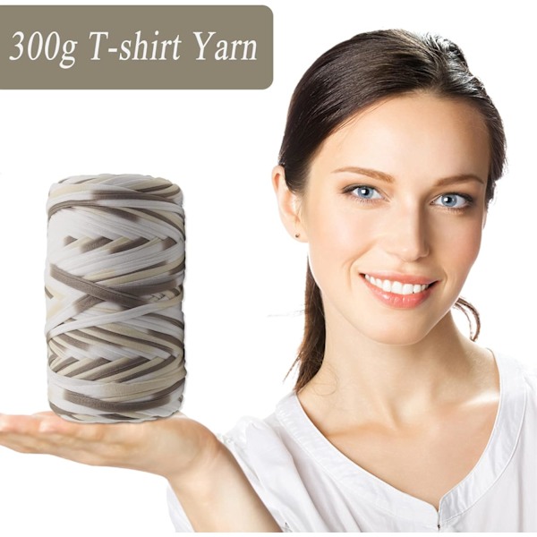 300g T-shirtgarn Tyg Stickgarn för Virkning Korg, Väskor, Heminredning White Brown