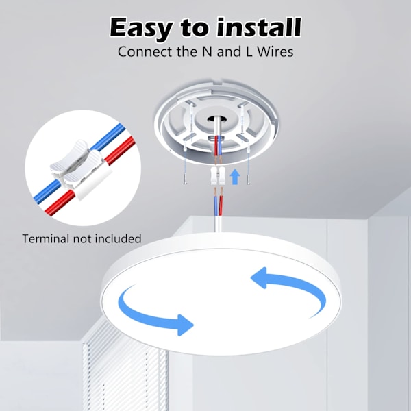 LED-kattovalaisin, 24 W, 6500 K, 2000 lm, IP44, vedenkestävä, pyöreä, moderni, yksinkertainen, valkoinen kylpyhuonevalaisin, Ø30 cm