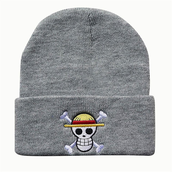 One Piece Anime Tema Pirat Monkey D. Luffy Mønster Beanie Hat Til Herrer Kvinder Unisex Vinter Varmt Manschet Cap Blød Stræk Strikket Beanies Black