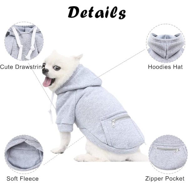 Hundekatt Hundefleece Lille Hundemote Valpesweatshirt med Frukt Snacks Glidelås Lomme Hundekatt Snørebånd Sweatshirt (Grå, M) Grey M