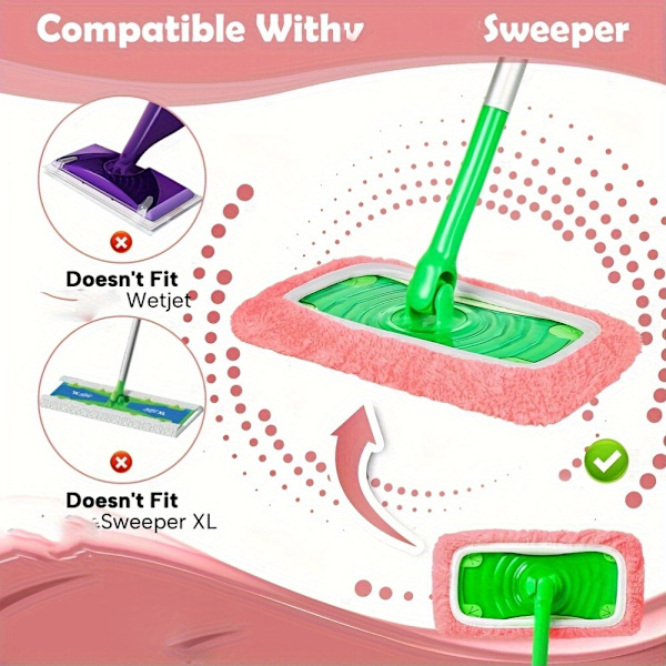 Vaskbare mikrofiber moppepuder sæt med 5, lyserøde, til tør og våd støvsugning 5 st
