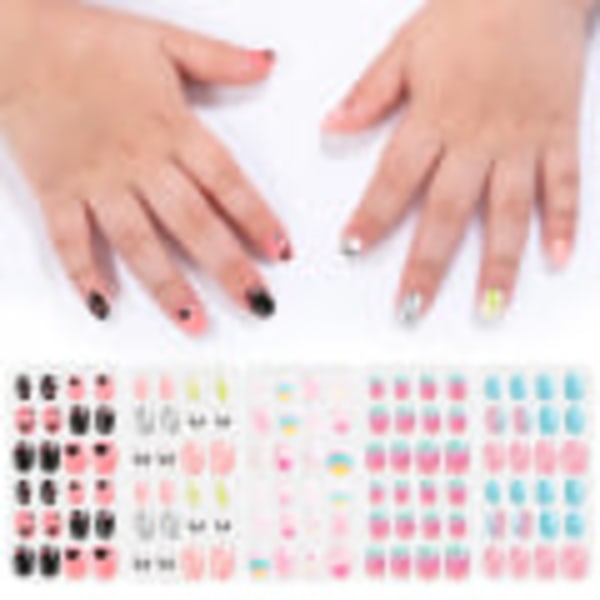 120 st/ set Barn söta lösnaglar Komplett DIY Nail Art Style 1