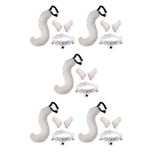 1/2/3/5 Tekokatto Korvat ja Hännän Setti Halloween Fantasiapukeutumiseen Cosplay Valkoinen White 5PCS