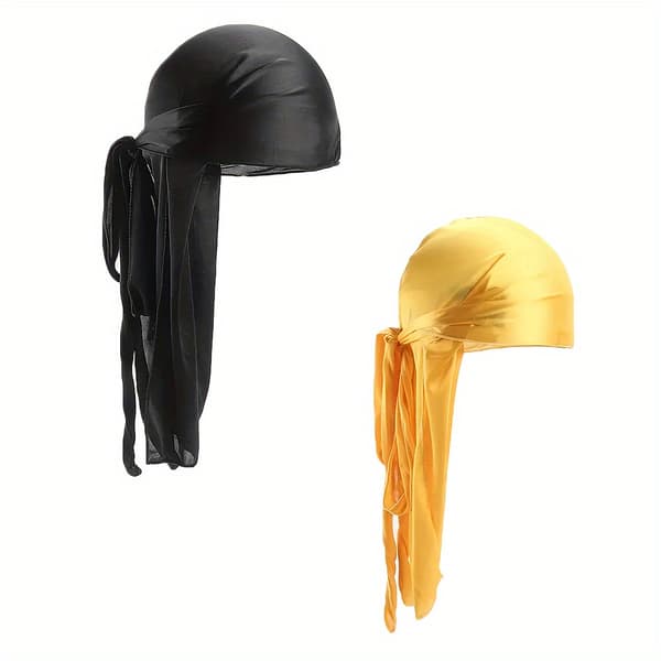 2-pak polyester Durag pirathat med ekstra lang hale 2pcs/set Black+Navy Blue