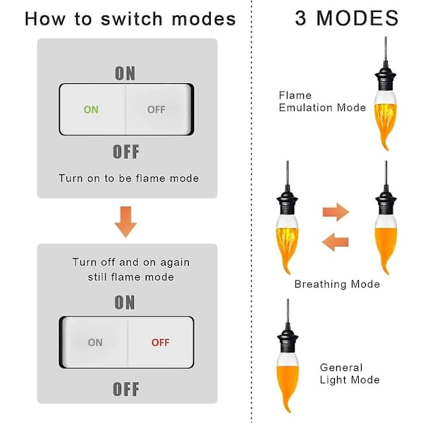 4-pak 3W E14 LED pære med flammeeffekt, 3 lystilstande, dekorativ lampe