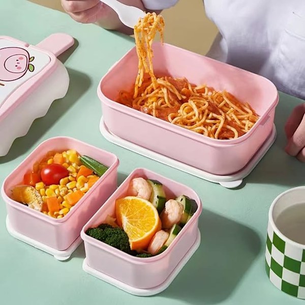 Matlåda, bento box för flickor, rosa matlåda för barn