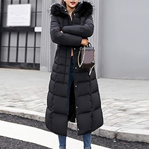 Vanntett Parkasjakke Trendy Kapp Dame Vinterjakke Bomull Vattert Varm Maxi Pufferjakke Dame Lange Rockar Parkasjakke Svart black XL