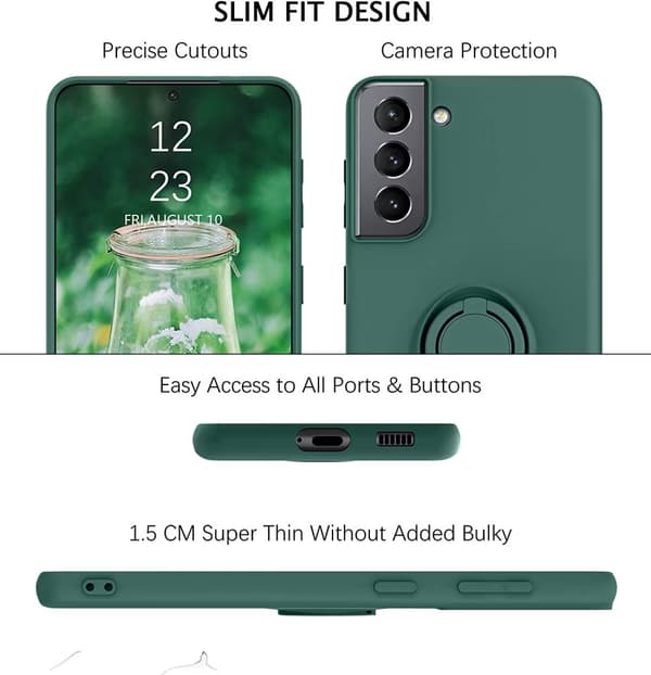 Samsung S21 silikondeksel med magnetisk ringholder, grønn [JUN]