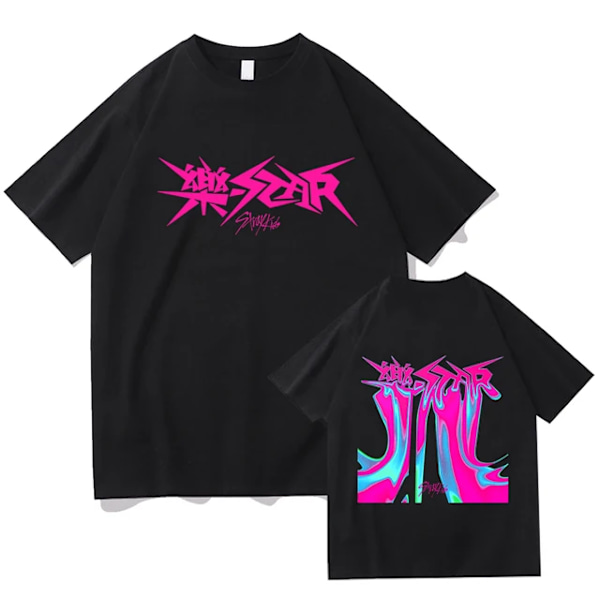 Kpop Stray Kids Rock Star Album Paita Naiset Miehet Streetwear Lyhythihainen Toppi Fanit T-paita Lahja musta black M