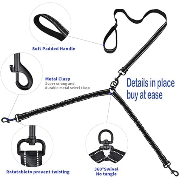 Dobbelt hund 360° trasselfri snor til 2 hunde Dobbelt hundekobbel