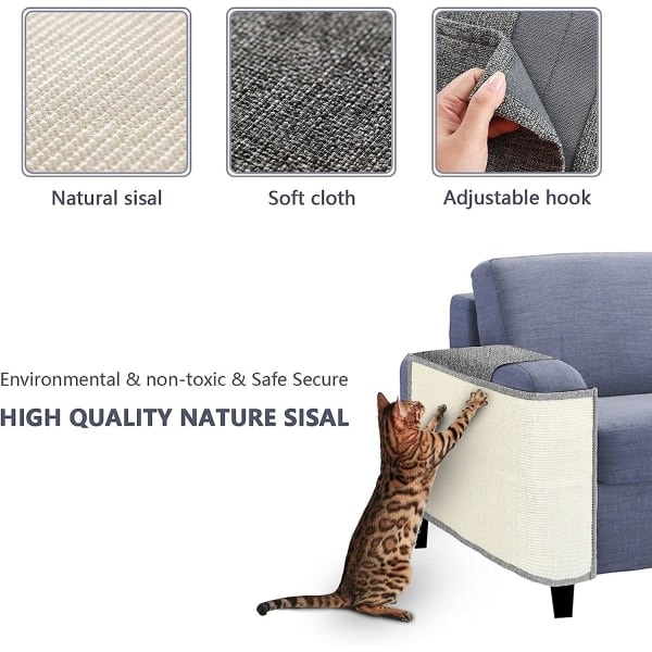 Katteklo sofabeskyttelse, Katteklo måtte med naturligt sisal til møbelbeskyttelse mod katte, Scratcher Matt Cover