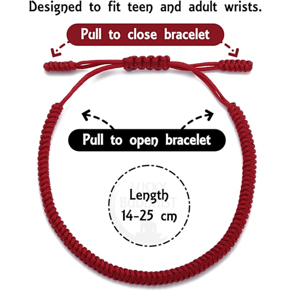 Handgjort tibetanskt lyckoarmband för kvinnor, män och tonåringar, justerbar vänskapsgåva, flätat rep Chakra[JUN] Dark Red