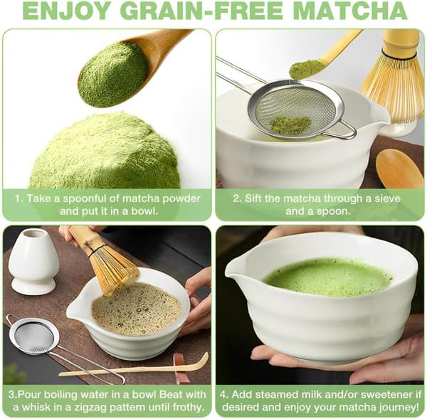 Keramisk Matcha Te Sæt med Piskholder & Ske, 5-delt Hvid[JUN] white