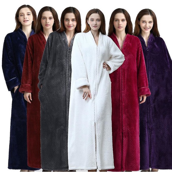 Dragkedja Robe För Kvinnor Flanell Fleece Robes Winter Warm House