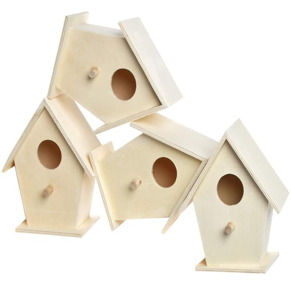 Miniatyrfågelholk i trä, pysselset för barn (4-pack) [JUN]