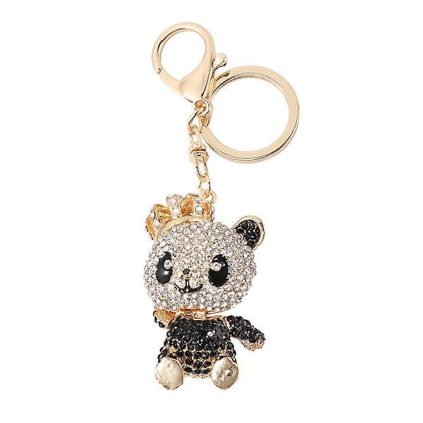 Krona Panda Hänge - Nyckelring Rhinestone Panda Hänge - Nyckelring Kreativ Kristall Panda Nyckelring (Svart)