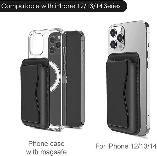 Magnetisk læderkortholder og -stativ til iPhone 15/14/13/12-serien [JUN] Black