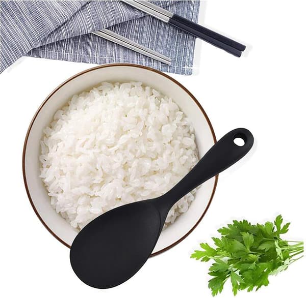 2-delat set med serveringsskedar i silikon för ris och potatismos (svart) [JUN]