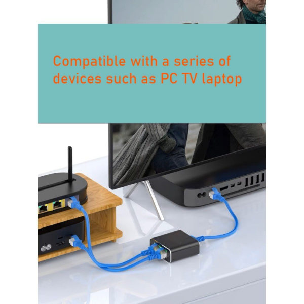 #1000 Mbps Ethernet Splitter 1 ind til 2 ud High Speed Dual Port RJ45#