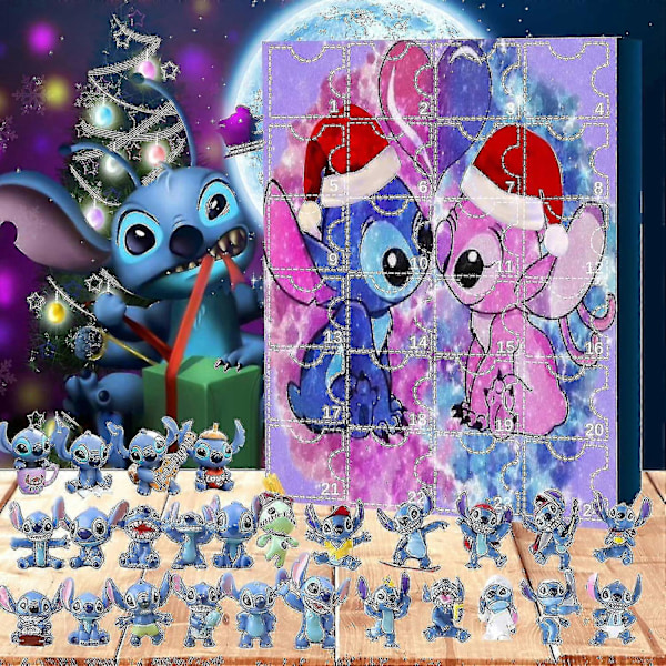 Lilo & Stitch Tegnede Figurer Jul Adventskalender 24 stk Tegnede Legetøjsfigurer Pynt Nedtællingskalender-sz3 C