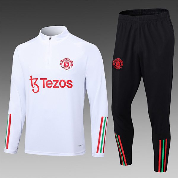 23-24 Manchester United Långärmad Set för Barn/Vuxna Vit white 2XL