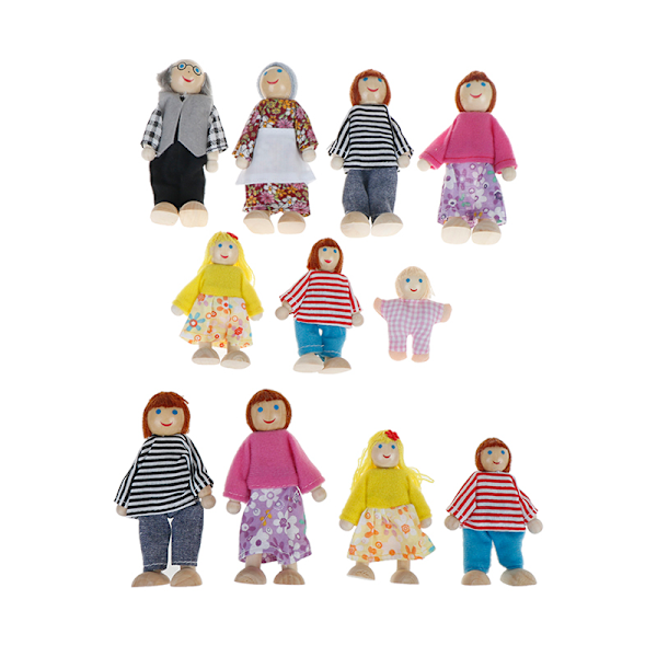 Dockhusfamilj dockor små trä leksak set figurer klädd cha C C
