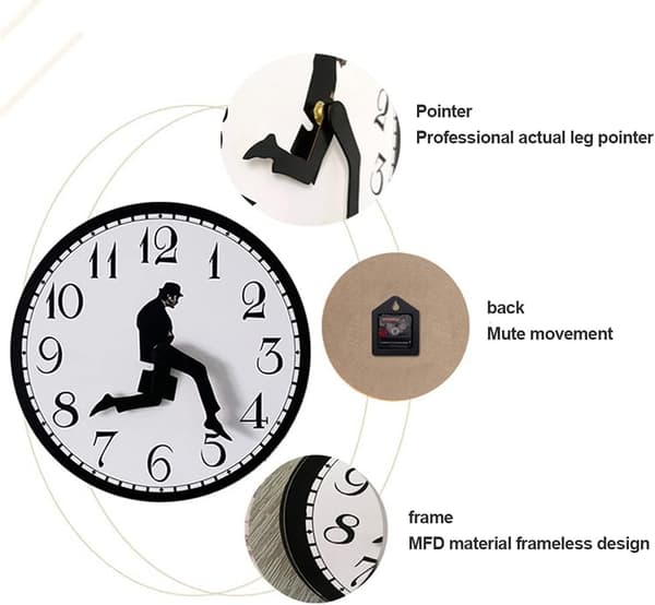 Monty Pythonin \"Ministry of Silly Walks\" -aiheinen komedia-seinäkello