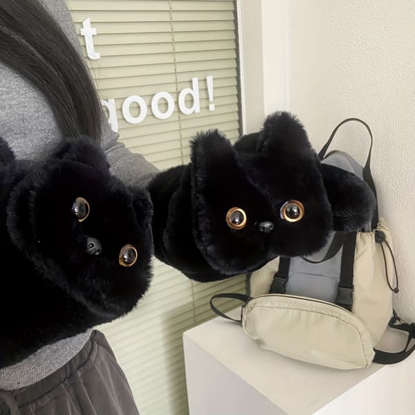 Søde Katte Plys Vinterhandsker Varme Vindtætte Fuld Dækning Udendørshandsker Blk Cat Plush-G