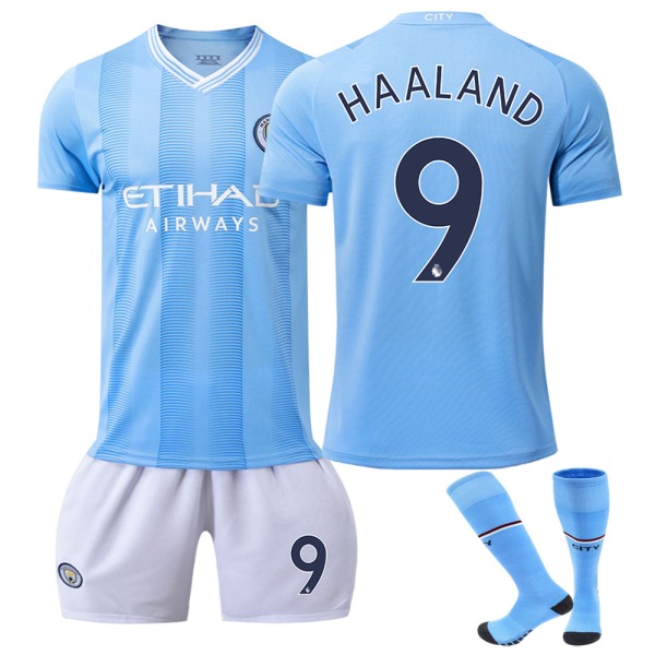 Manchester City hjemmebanetrøjer 2023-24 9 Haaland Ny sæson Seneste fodboldtrøje til voksne og børn Kids 28(150-160cm)