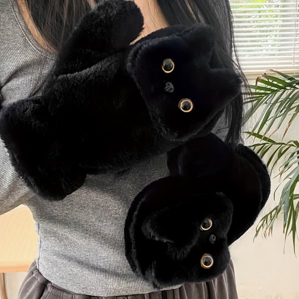 Søde Katte Plys Vinterhandsker Varme Vindtætte Fuld Dækning Udendørshandsker Blk Cat Plush-G