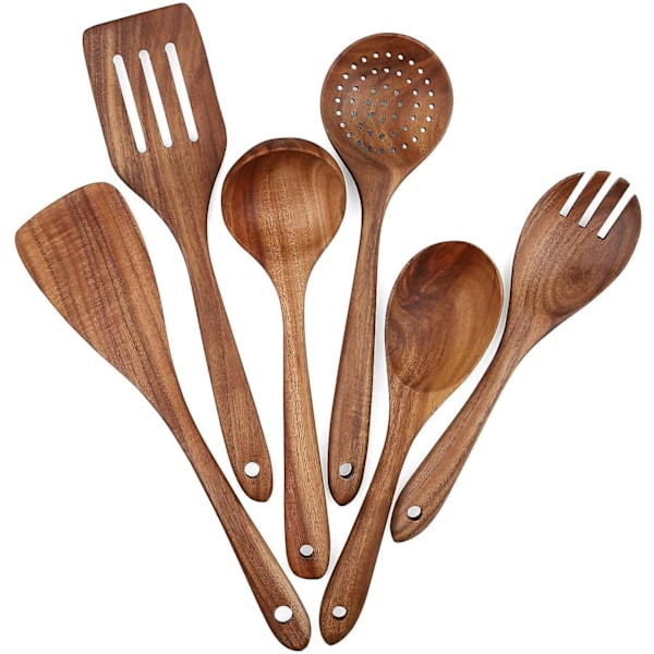 Wooden Utensils Set, 6 Pieces, Scratch Resistant and Heat Resistant