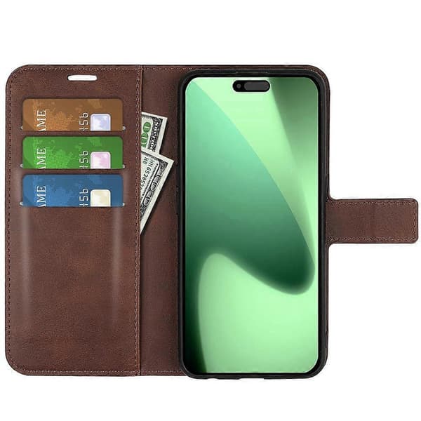 iPhone 17 Pro Max Cover med Stativ, Fleksibelt Brun Ko-læder Cover[JUN]