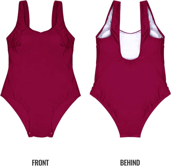 Dam Hel Baddräkt med Magkontroll, Vadderad Monokini, Vinröd Gradient [JUN] M Wine Red
