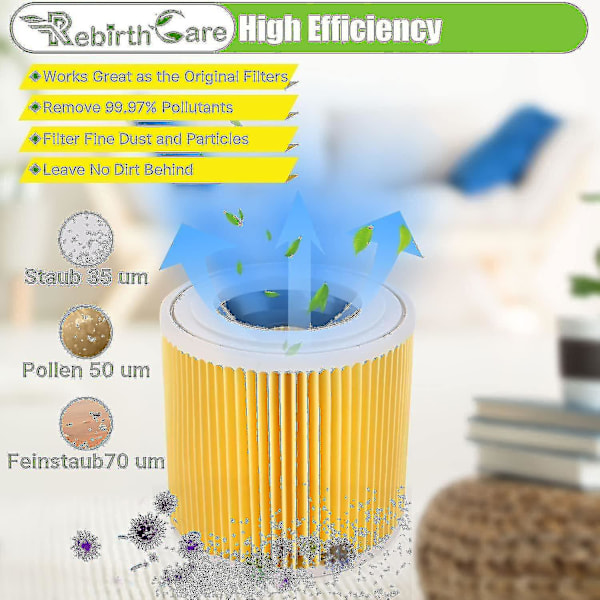 2-pak patronfilter til Wd3 Premium Wd2 Wd3 Wd3p Wd3 Mv2 Mv3 filter Wd3 erstatningsfilter til Krcher støvsuger 6.414-552.0/6414552 Hs
