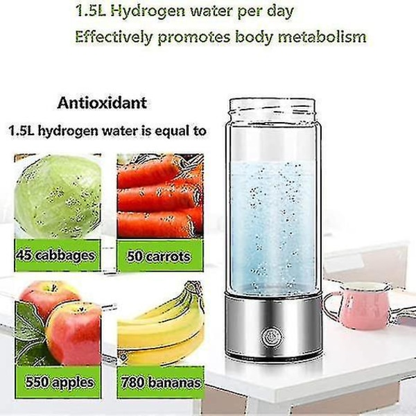 Hydrogen Vannflaske med Hydrogen Generator, Ekte Molekylært Hydrogenrikt Vann