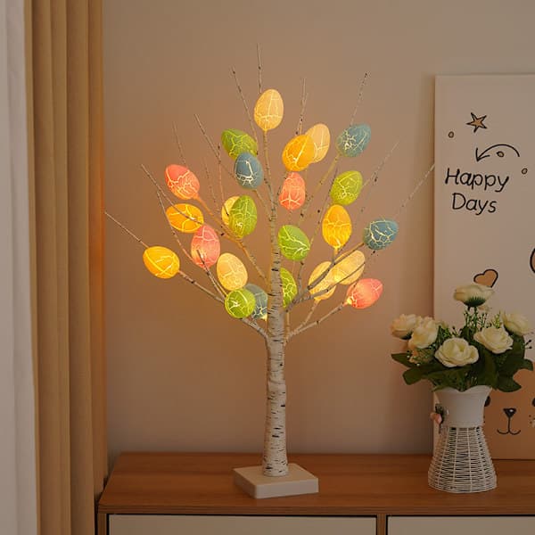 2-pakning LED påskeeggtrær med timer - 56 cm, batteri/USB