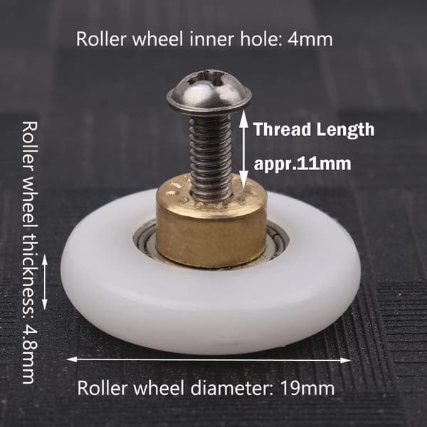 4-pakning dusjdørruller, 19 mm erstatning for dusjkabinetter [JUN]